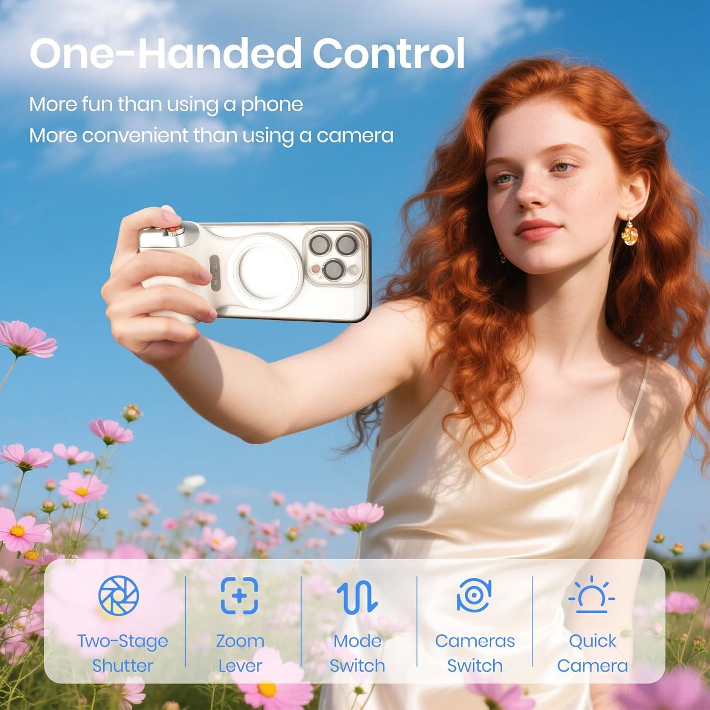 Magnetic Phone Camera Grip, Smartphone Shooting Holder Selfie Handle Snap with Wireless Shutter Button Remote for Iphone 16 15 14 13 12 Pro Max Android Cellphone Vlog Video Photography