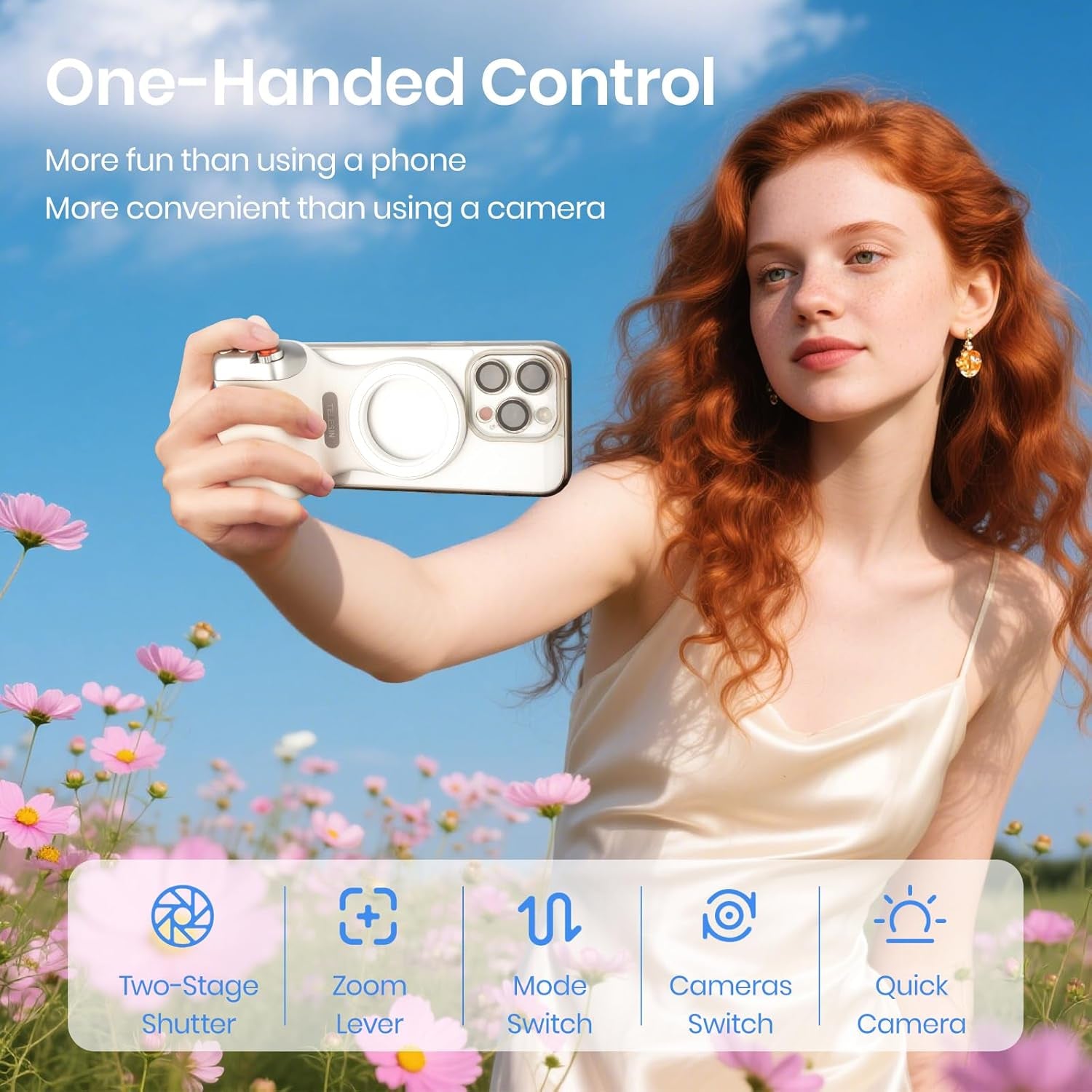 Magnetic Phone Camera Grip, Smartphone Shooting Holder Selfie Handle Snap with Wireless Shutter Button Remote for Iphone 16 15 14 13 12 Pro Max Android Cellphone Vlog Video Photography